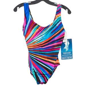 NWT Great Lengths Swimsuit One Piece Y2K Retro Maximalist Rainbow Colorful 8